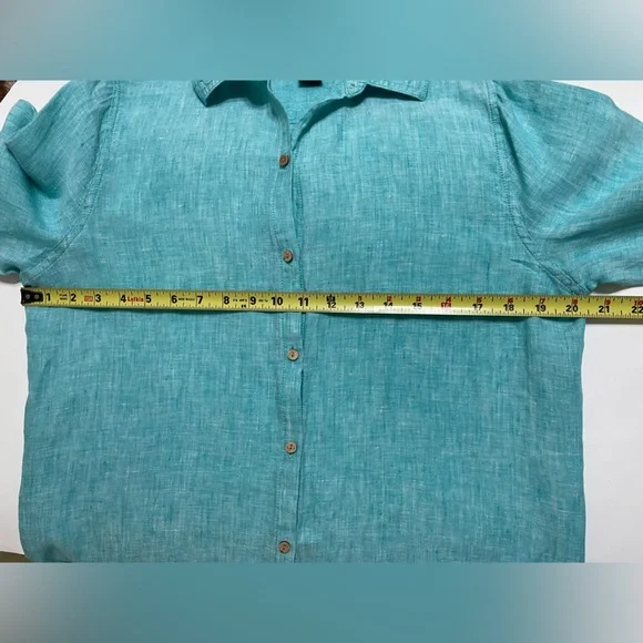 ๐ผJONES NY Green Turquoise Linen Classic Long Sleeve Button Down Shirt Medium - Picture 6 of 11